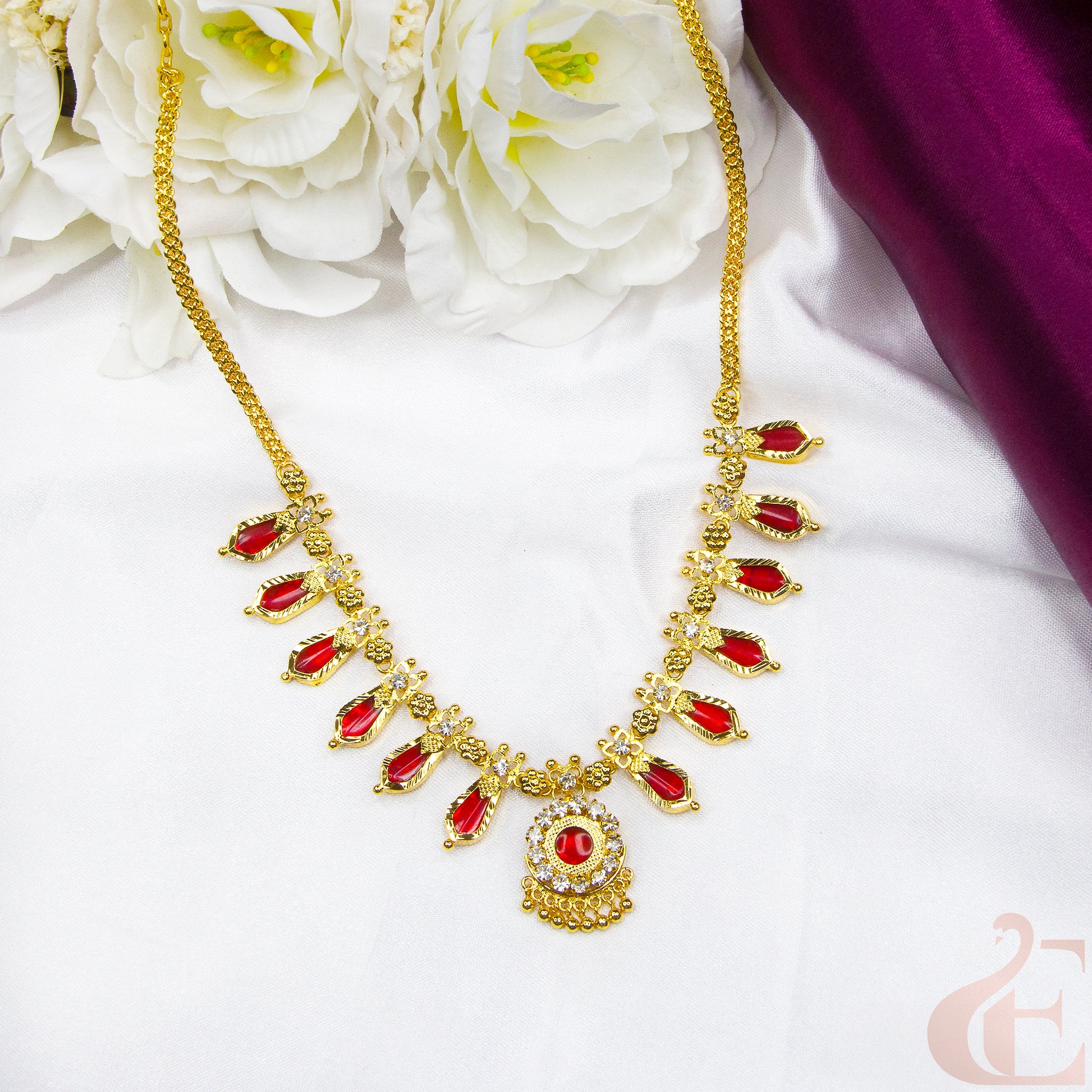Top view of Palakka Necklace  Nagapadam Design red Stones  