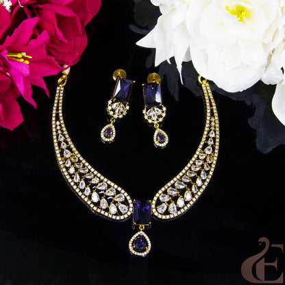 Top view of Premium AD Antique Necklace Set Blue stones  