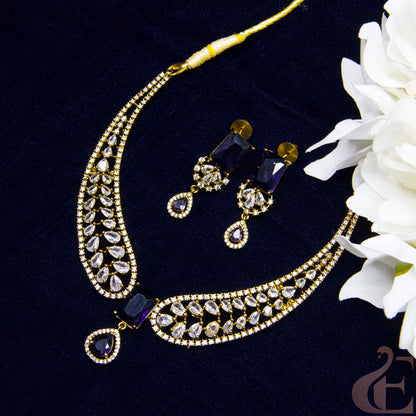 Top view of Premium AD Antique Necklace Set Blue stones  