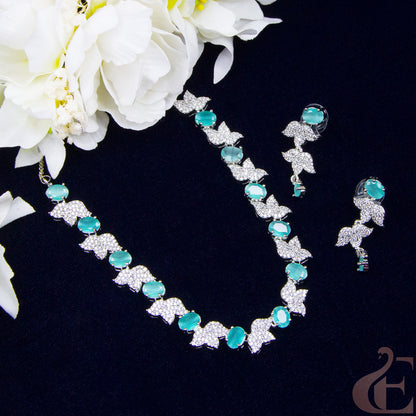 Top view of Premium AD  Necklace & Earrings Pista Green Stones  