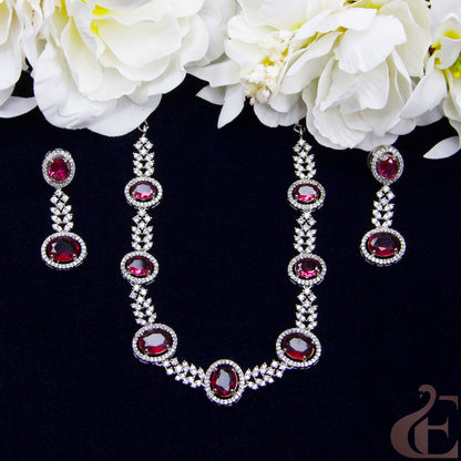 Top view of Premium AD  Necklace & Earrings , Ruby stones 