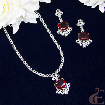 Top view of Premium AD  Necklace & Earrings , Ruby stones 