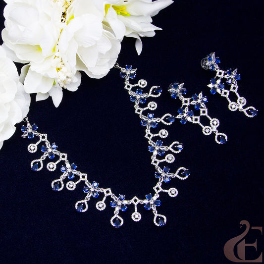 Top view of Premium AD Necklace & Earrings Blue stones 