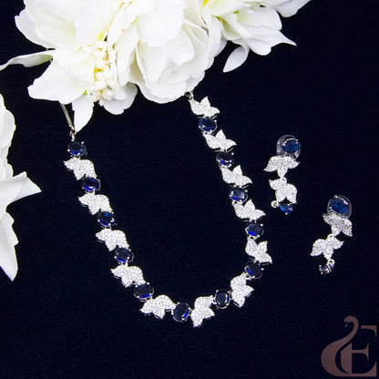 Top view of Premium AD  Necklace & Earrings Blue Stones  