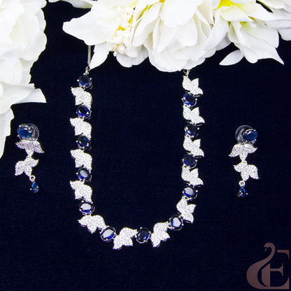 Top view of Premium AD  Necklace & Earrings Blue Stones  