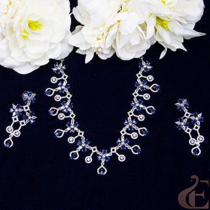 Top view of Premium AD Necklace & Earrings Blue stones 
