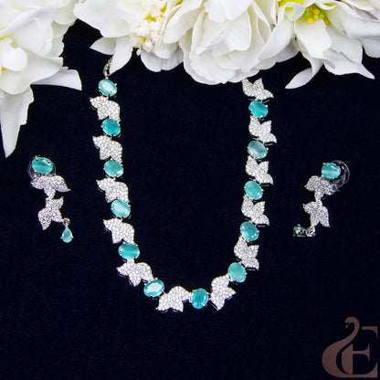 Top view of Premium AD  Necklace & Earrings Pista Green Stones  