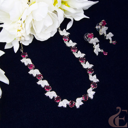 Top view of Premium AD  Necklace & Earrings Ruby Stones  