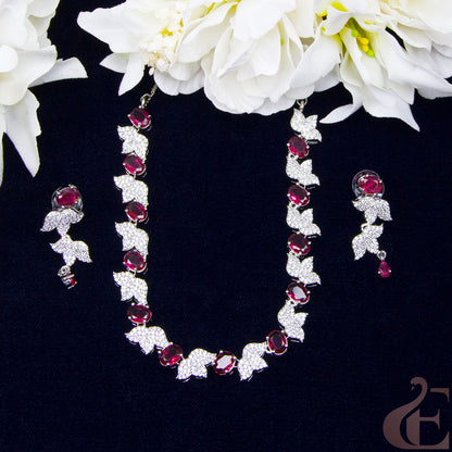 Top view of Premium AD  Necklace & Earrings Ruby Stones  