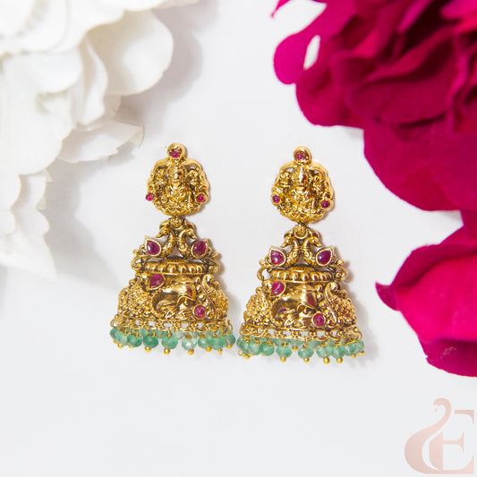 Top view of Premium Antique Temple Jhumka 125