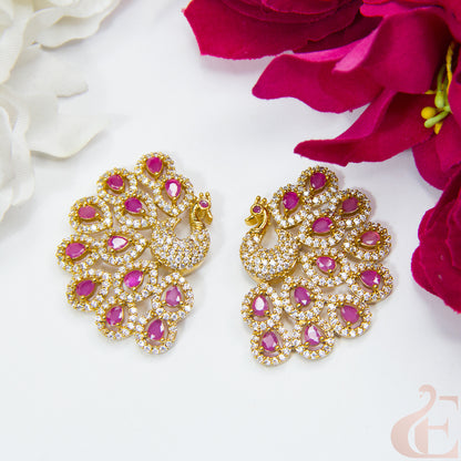 Top view of  Premium Peacock Antique AD Earrings Ruby  stones 139