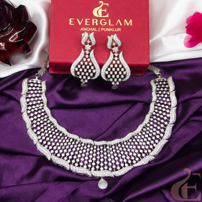 Top view of Premium Quality AD Necklace & Earring 