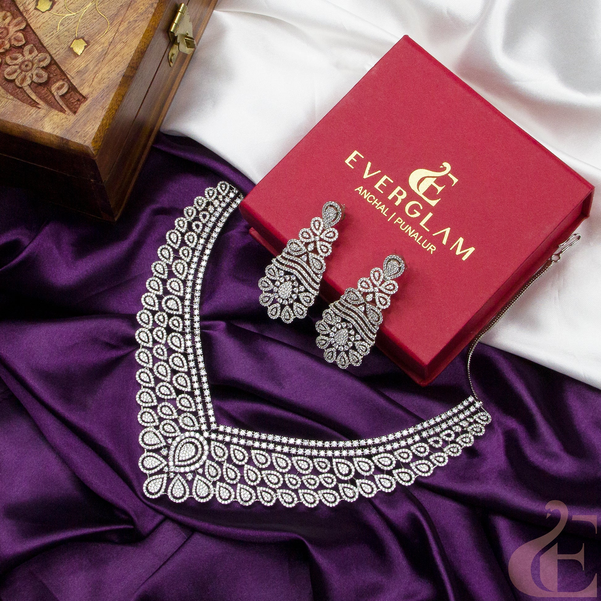 Top view of Premium Quality AD Necklace & Earring 