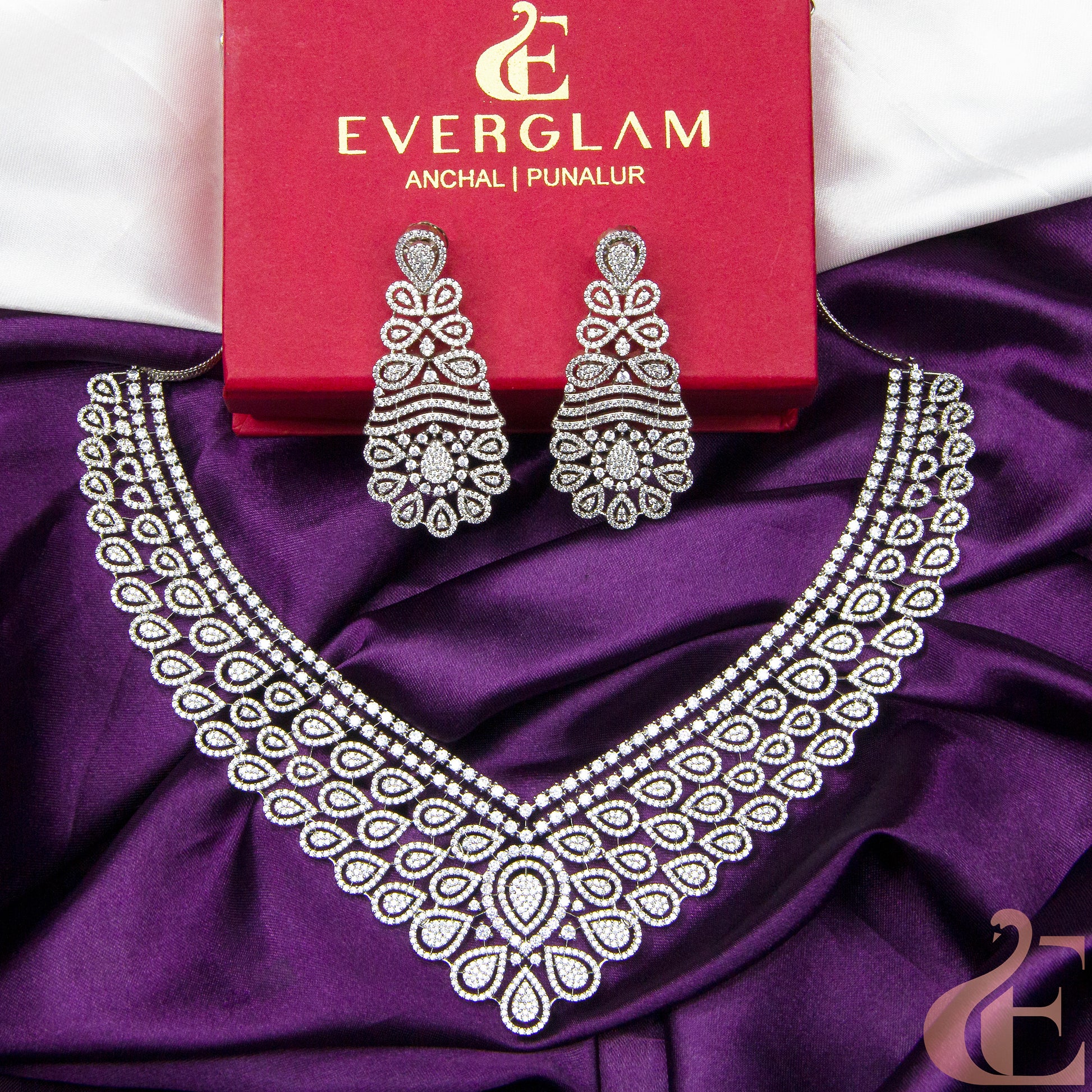 Top view of Premium Quality AD Necklace & Earring 