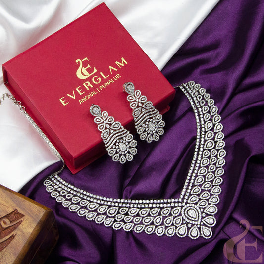 Top view of Premium Quality AD Necklace & Earring 