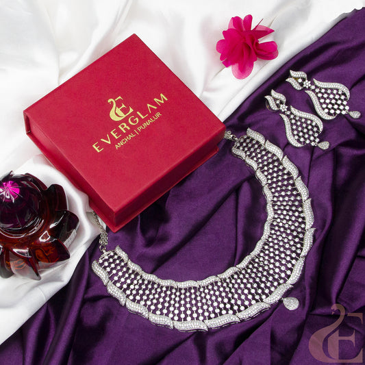 Top view of Premium Quality AD Necklace & Earring 