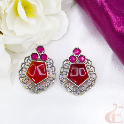 Front view of Premium Silver Replica Earrings  red stone 02