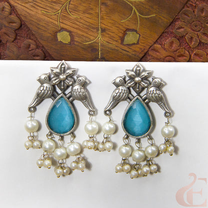 Front view of Premium Silver Replica Earrings sky blue Stone