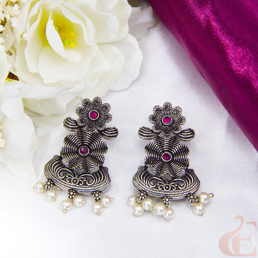 Top view of Premium Silver Replica Earrings rani pink small stones