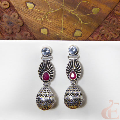 Front view of Premium Silver Replica Earrings white ruby stone