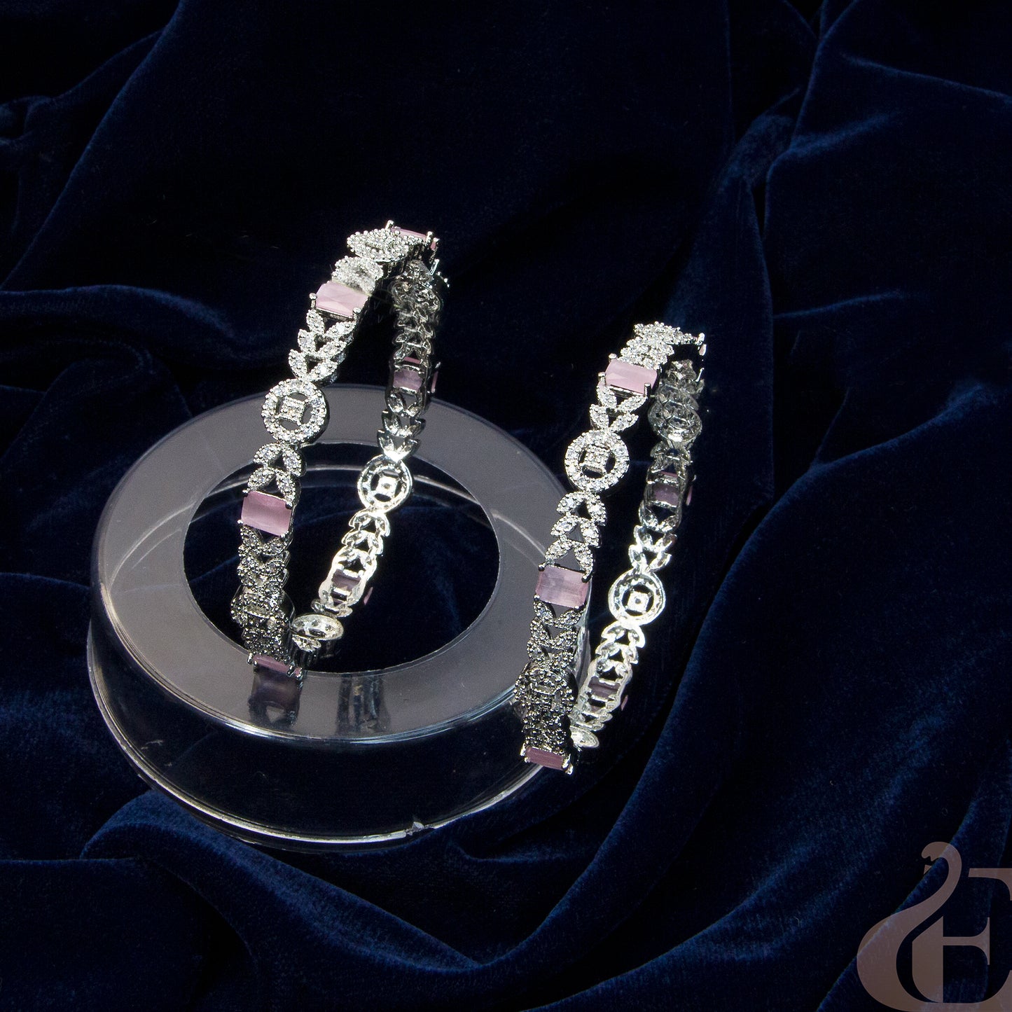 Premium Quality AD White & Baby Pink Stone Bangle ( 1 pair )