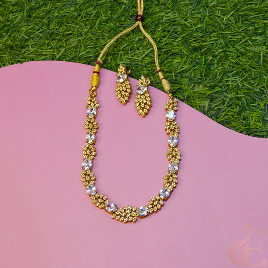 Premium AD Gold Finish Necklace & Earrings