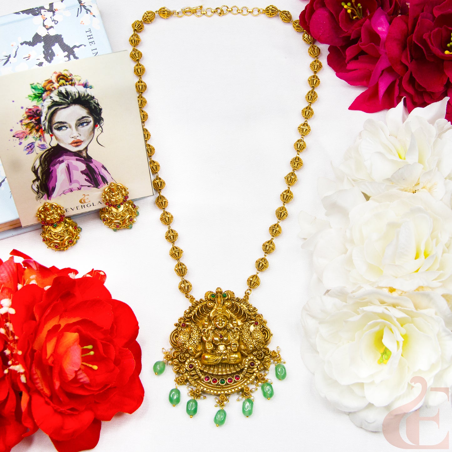 Antique Temple Long Necklace & Jhumkas 125