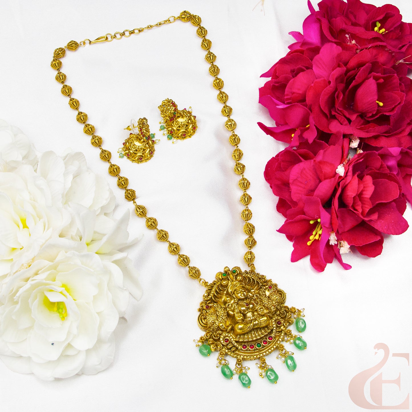 Antique Temple Long Necklace & Jhumkas 125