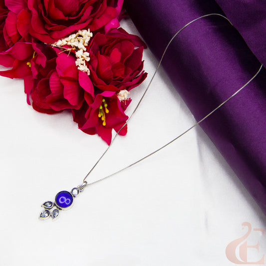 Top view of Simple Chain Oxidised Pendant Necklace Blue Stone 