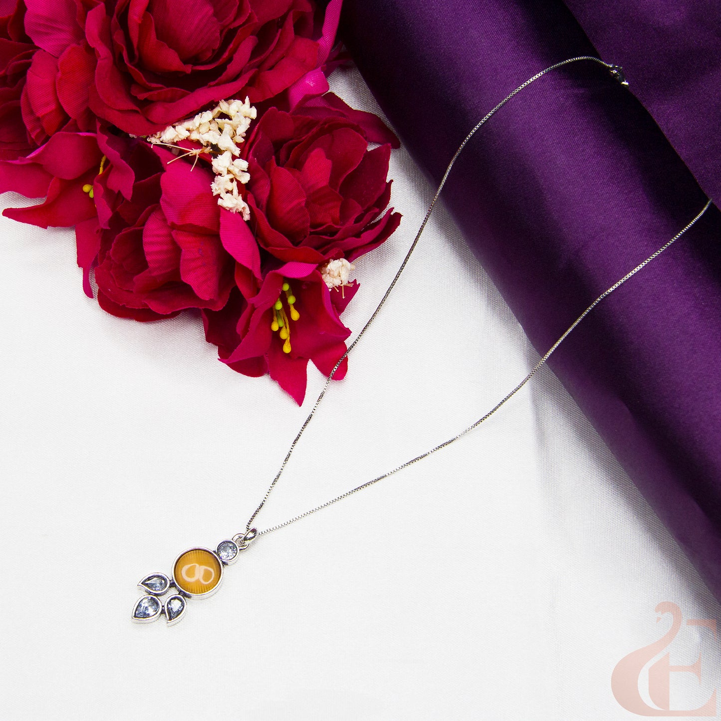 Top view of Simple Chain Oxidised Pendant Necklace Light Brown Stone 
