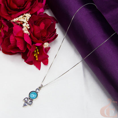 Top view of Simple Chain Oxidised Pendant Necklace Sky Blue Stone 