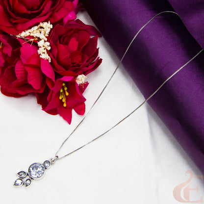 Top view of Simple Chain Oxidised Pendant Necklace White Stone 
