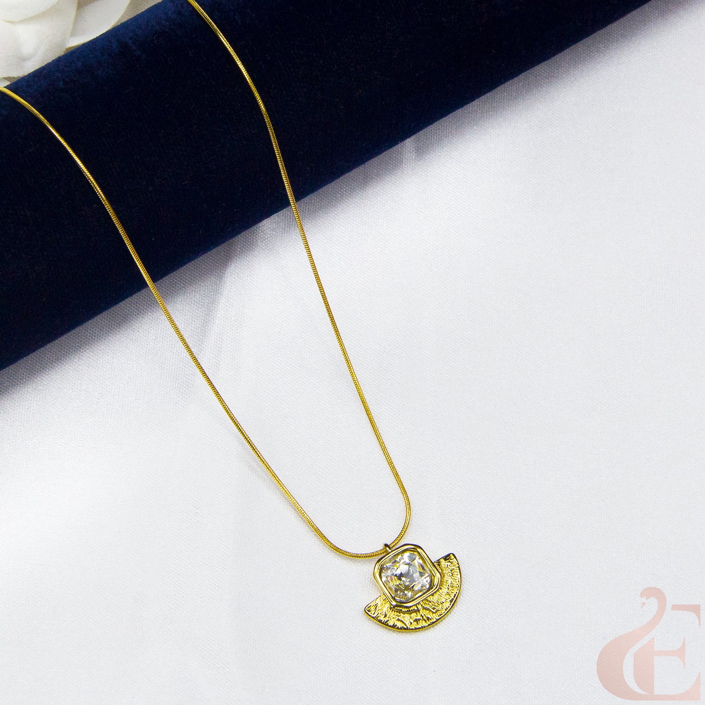 Top view of Stainless Steel Simple Chain With AD Stone Pendent  