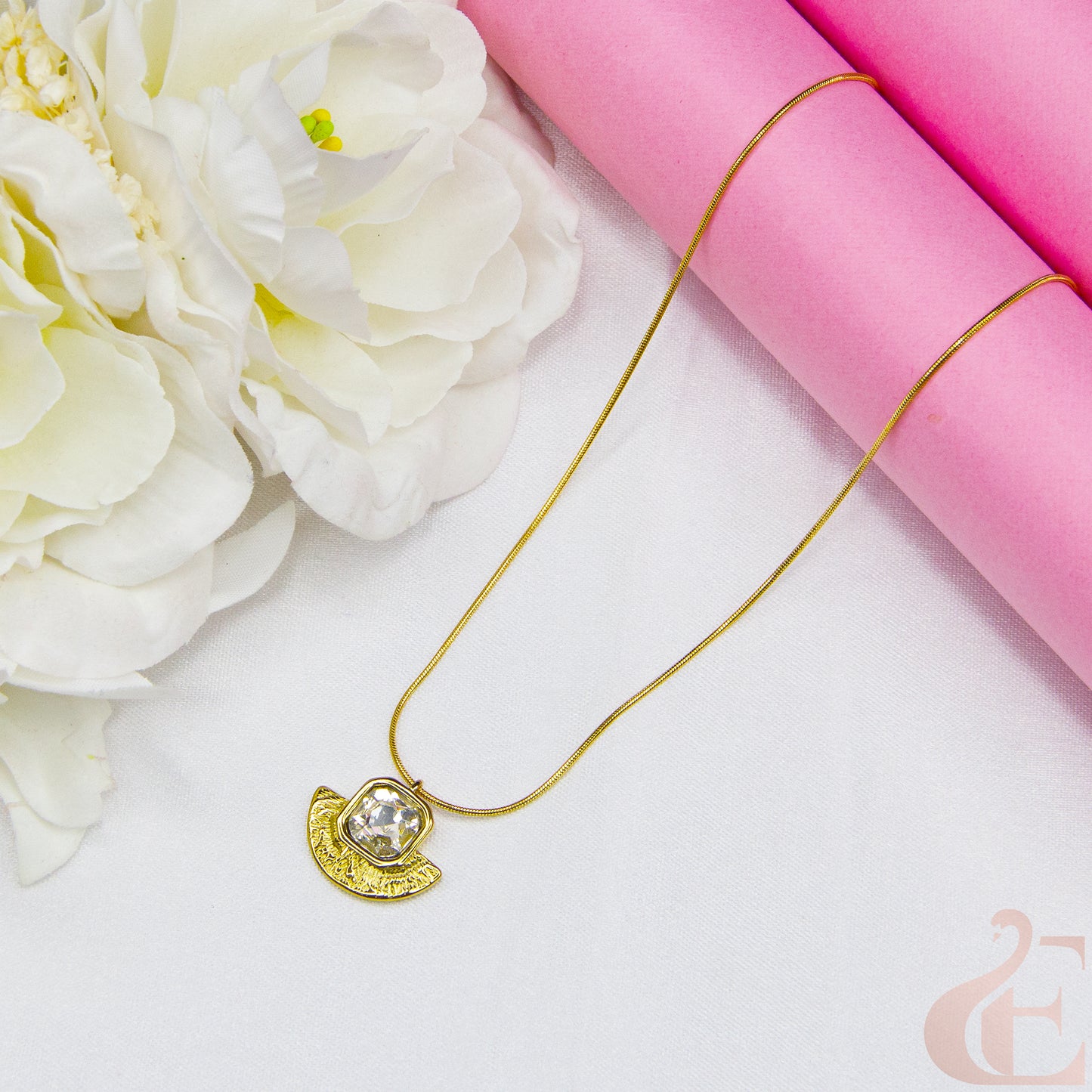 Top view of Stainless Steel Simple Chain With AD Stone Pendent  