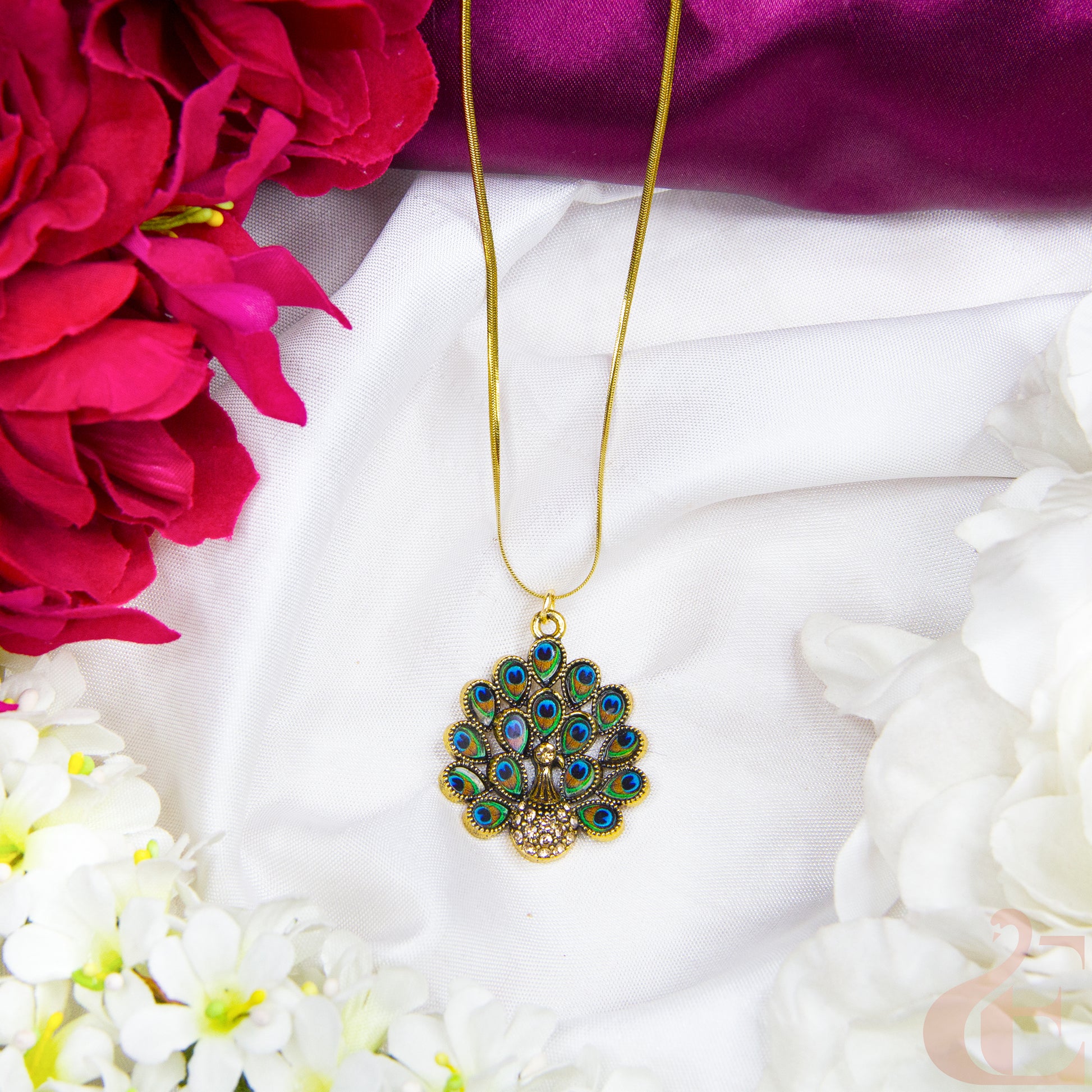 Top view of Stylish peacock-inspired simple chain, perfect for effortless daily elegance.