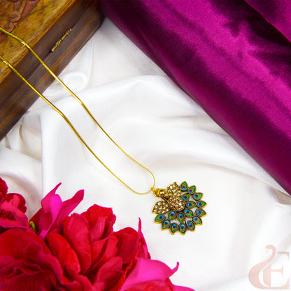 Top view of Stylish peacock pendant chain with a simple, elegant design — perfect for daily wear.
