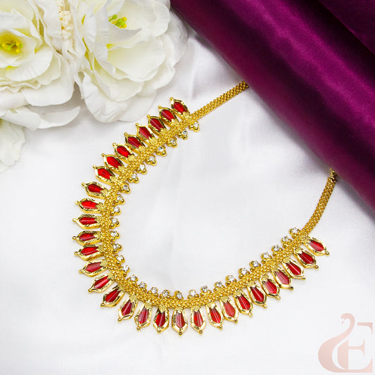 Top view of Traditional Kerala AD Nagapadam Palakka Necklace,Red color 87