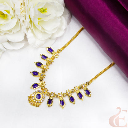 Top view of Traditional Kerala AD Nagapadam Necklace  Blue stones 