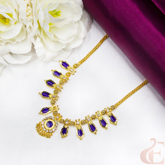 Top view of Traditional Kerala AD Nagapadam Necklace  Blue stones 