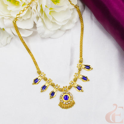 Top view of Traditional Kerala AD Nagapadam Necklace Blue White stones 1