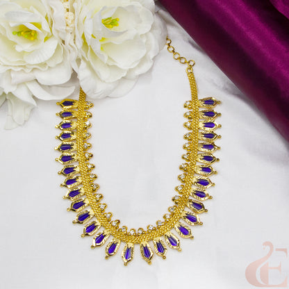 Top view of Traditional Kerala AD Nagapadam Palakka Necklace,Blue color 