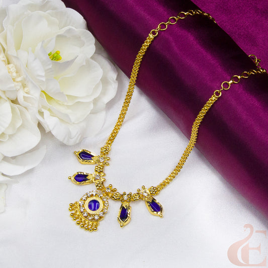 Top view of Traditional Kerala AD Nagapadam Palakka Necklace Blue white 