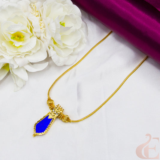 Top view of Traditional Kerala Palakka Necklace  Nagapadam Design , Blue white stones 06