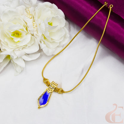 Top view of Traditional Kerala Palakka Necklace  Nagapadam Design , Blue white stones 