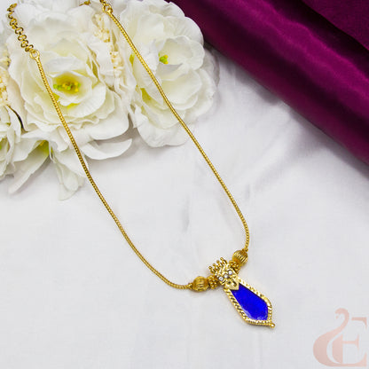 Top view of Traditional Kerala Palakka Necklace  Nagapadam Design , Blue white stones 