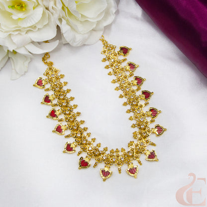 Top view of Traditional Palakka Necklace Ruby white 