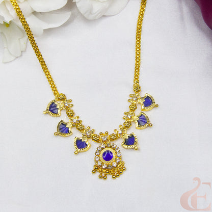 Top view of Traditional Palakka Necklace Blue Stones 