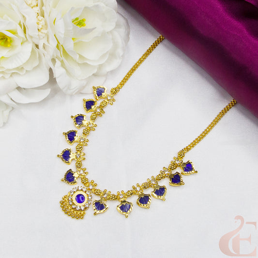 Top view of Traditional Palakka Necklace Blue stones 