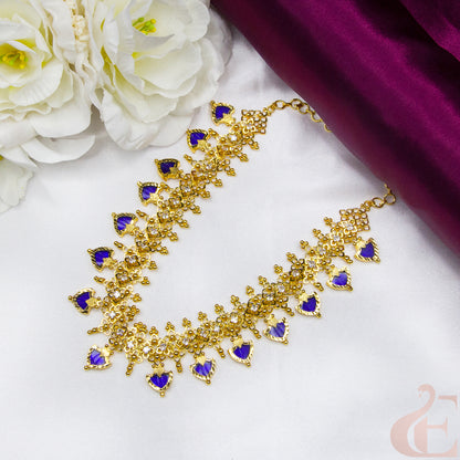Top view of Traditional Palakka Necklace Blue white 