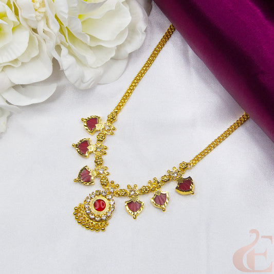 Top view of Traditional Palakka Necklace red Stones 